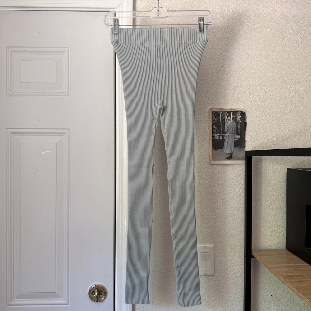 LUNYA organic cotton silk dusty baby blue chunky rib ribbed ankle full leggings